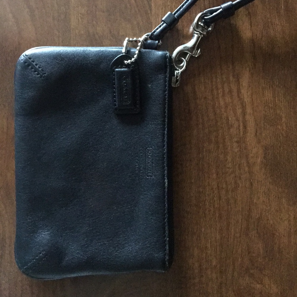 Black leather Coach wristlet